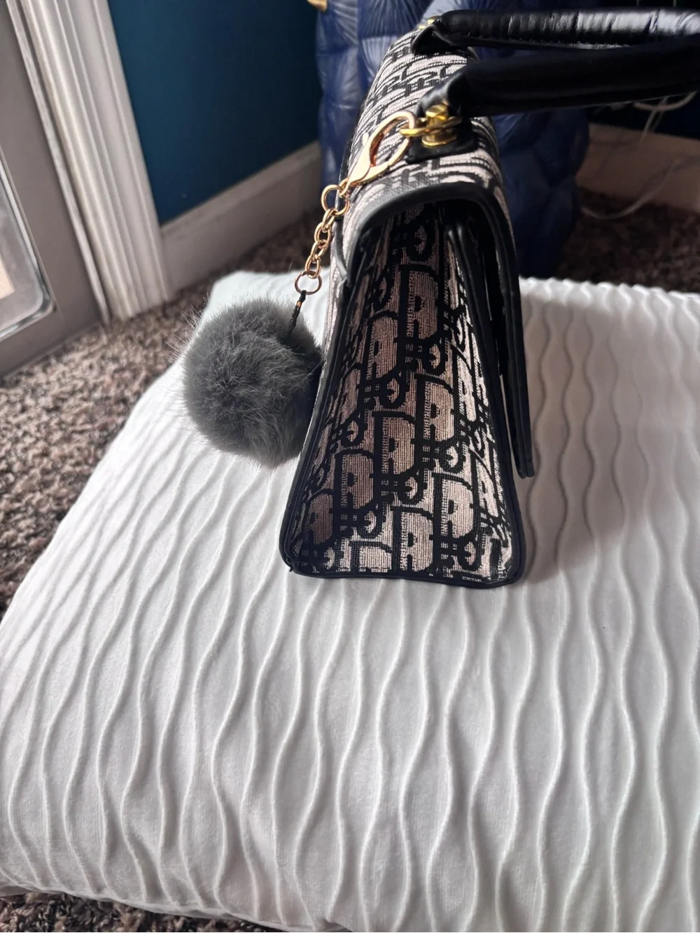 Inspired Dior bag Black and Beige Logo Top-Handle Satchel with Gold 'D' Accent